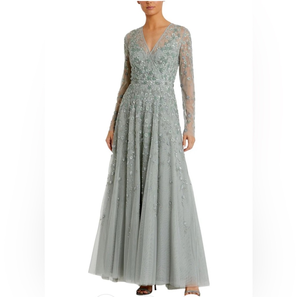 Mac Dugall size 8 sage green and grey beaded gown
